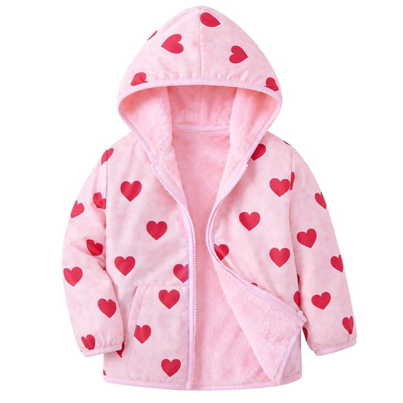 Lanbubble Toddler Girls Waterproof Jacket Fleece Lined Winter Coat Hooded Windbreaker Outerwear 2-6 Years