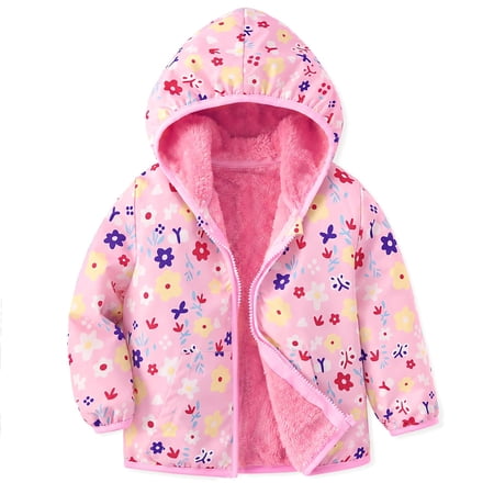 lanbubble Toddler Girls Waterproof Jacket Fleece Lined Winter Coat Hooded Windbreaker Outerwear 2-6 Years