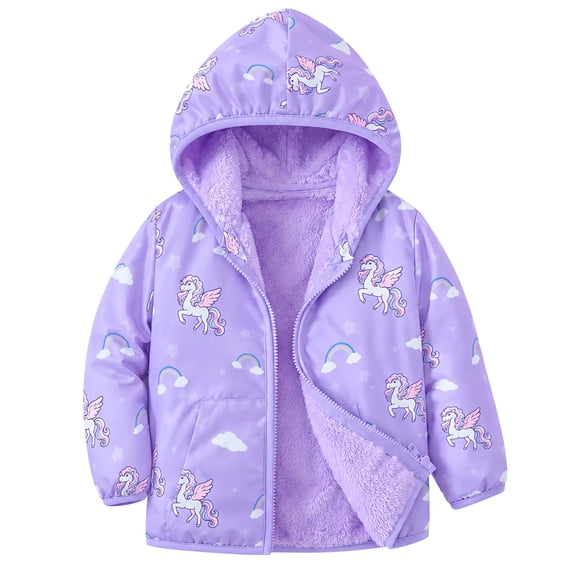 Lanbubble Toddler Girls Waterproof Jacket Fleece Lined Winter Coat Hooded Windbreaker Outerwear 2-6 Years