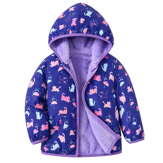 Lanbubble Toddler Girls Waterproof Jacket Fleece Lined Winter Coat Hooded Windbreaker Outerwear 2-6 Years