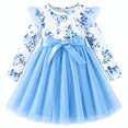 thumbnail image 1 of Lanbubble Toddler Girls Long Sleeve Dress Floral Tulle Dress with Ruffle Shoulders, 3-16 Years, 1 of 8