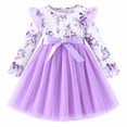 thumbnail image 1 of Lanbubble Toddler Girls Long Sleeve Dress Floral Tulle Dress with Ruffle Shoulders, 3-7 Years, 1 of 7