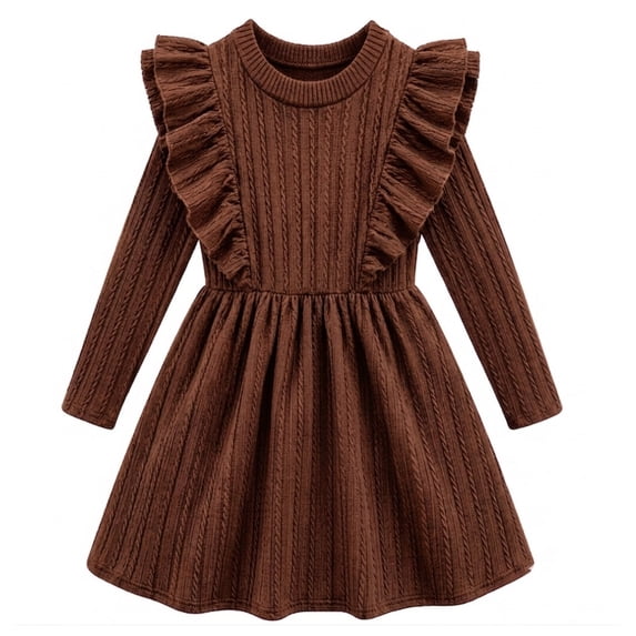 Lanbubble Toddler Girls Long Sleeve Ruffle Dress Cable Knit A-Line Sweater Dress Soft Fall Winter Dresses 3T-6T