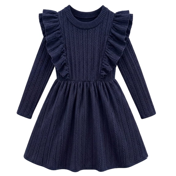 Lanbubble Toddler Girls Long Sleeve Ruffle Dress Cable Knit A-Line Sweater Dress Soft Fall Winter Dresses 3T-6T