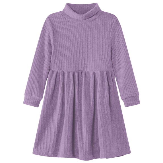 Lanbubble Toddler Girls Long Sleeve Turtleneck Dress Ribbed Knit A Line Fall Winter Clothes 2-7 Years