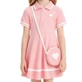 thumbnail image 1 of Lanbubble Toddler Girls Back to School Dress with Bag Short Sleeve Casual Tennis Polo Dress Pink 3-7 Years, 1 of 9