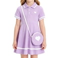 thumbnail image 1 of Lanbubble Toddler Girls Sporty Tennis Dress With Bag Short Sleeve Casual Polo Dress Purple Dress For Girls 3-7 Years, 1 of 9