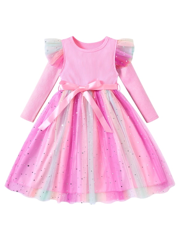 Toddler Girls Tulle Tutu Dress Long Sleeve Sequin Party Dress Fall Winter Clothes 2-6Y