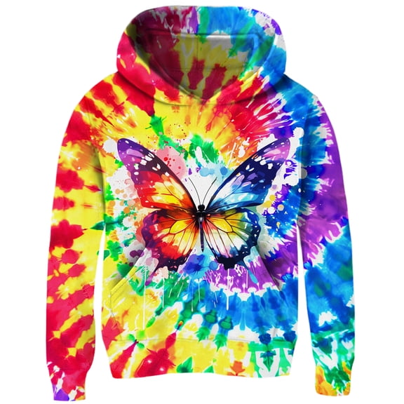 Lanbubble Tween Girls Pullover Hoodies Kids Butterfly Tie Dye Sweatshirts with Kangaroo Pockets 4-14 Years