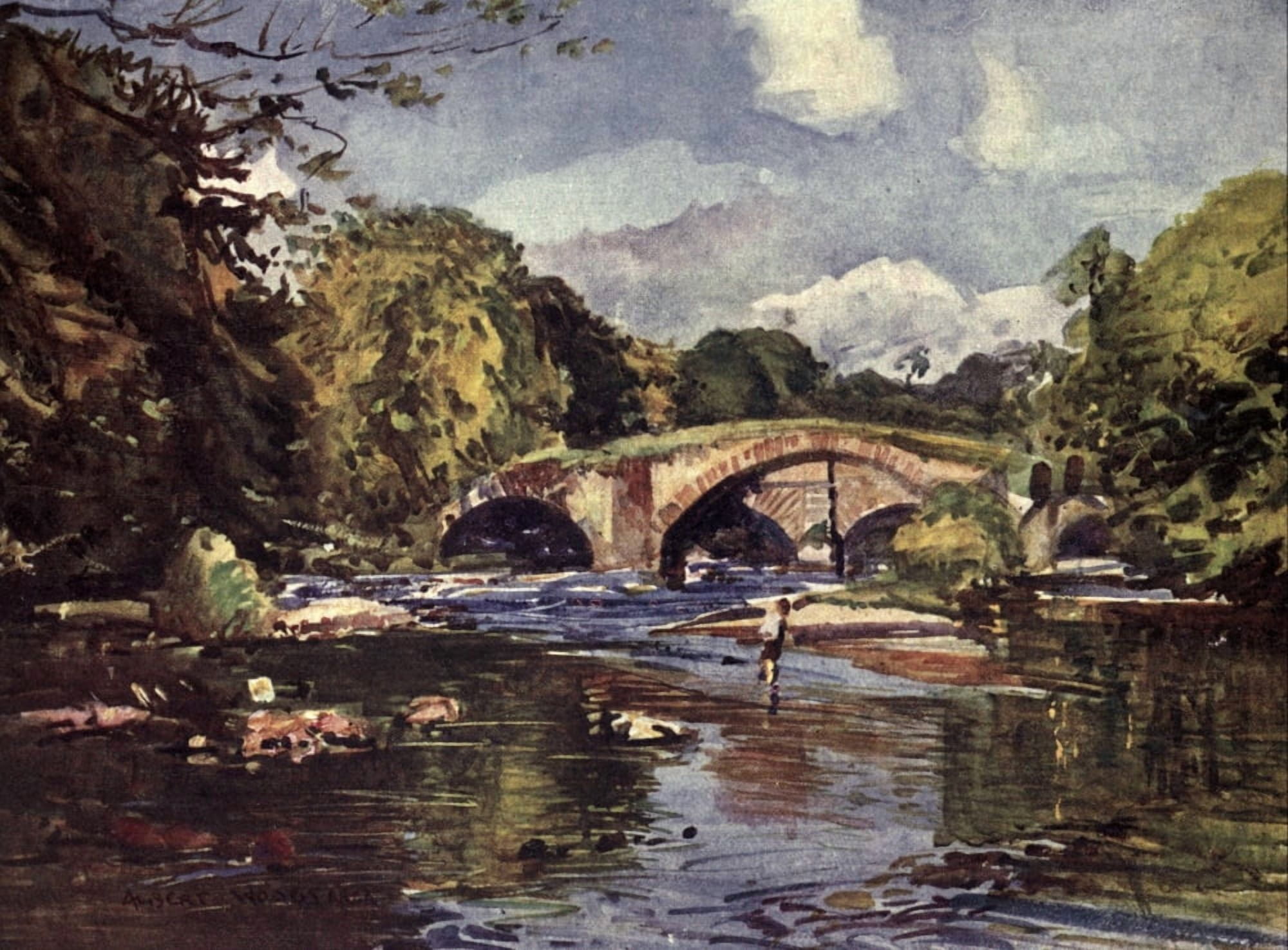 Lancashire 1921 Lower hodder bridges Canvas Art - Albert Woods (18 x 24)