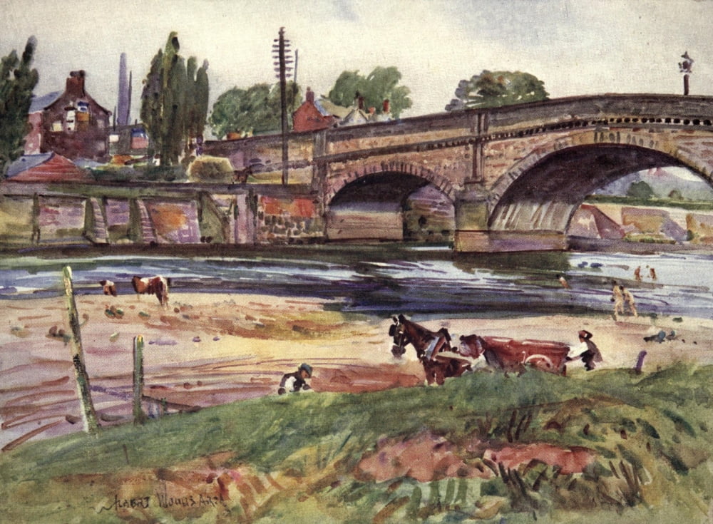 Lancashire 1921 Walton-le-Dale The Bridge Canvas Art - Albert Woods (24 x 36)