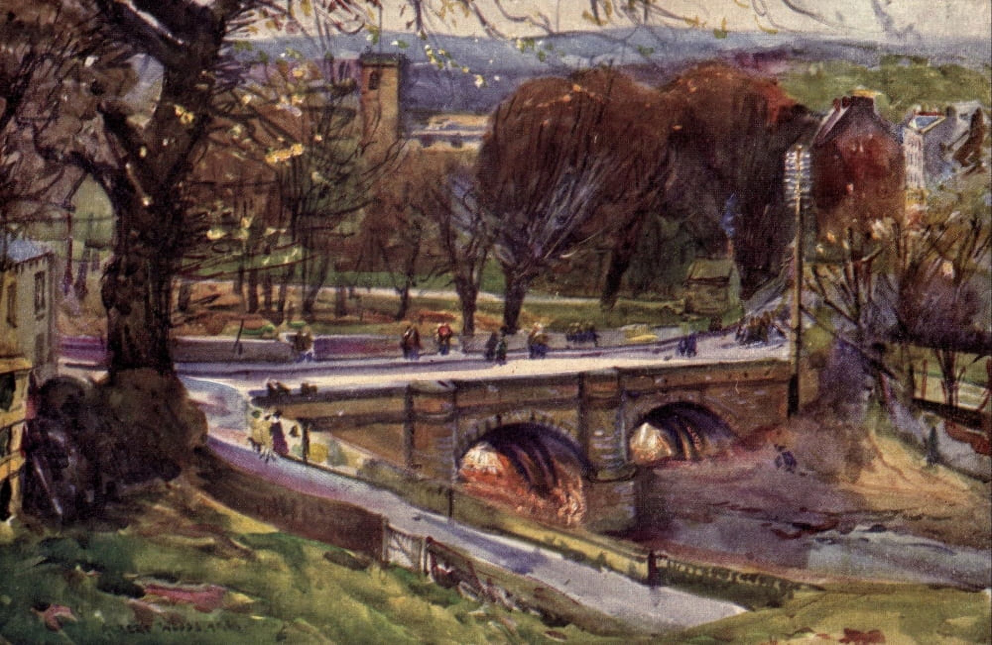 Lancashire 1921 Whalley Church & Village Canvas Art - Albert Woods (18 x 24)
