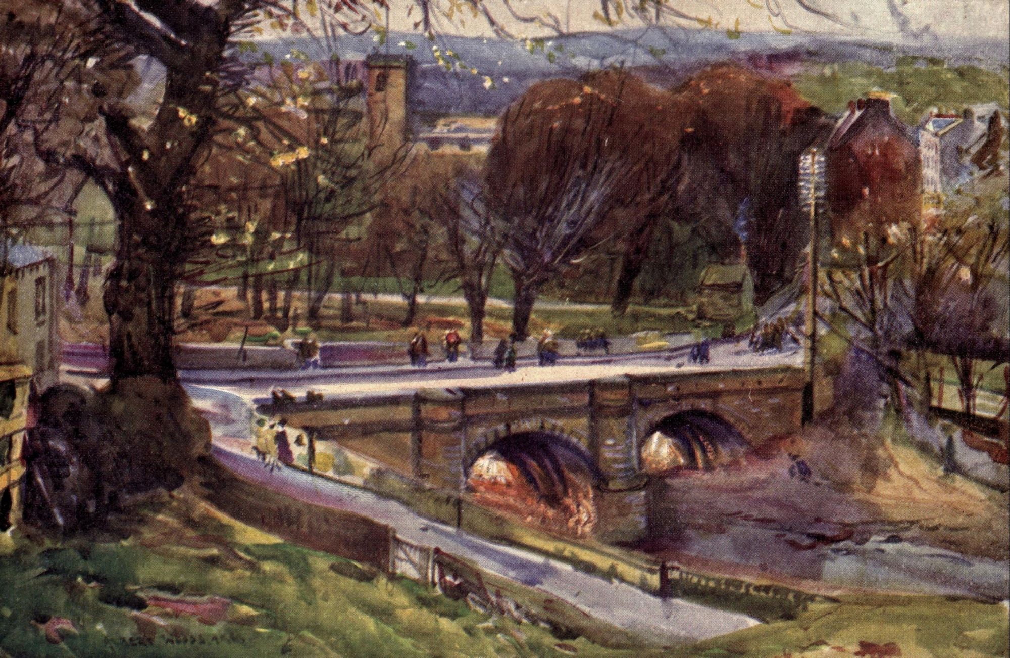 Lancashire 1921 Whalley Church & Village Canvas Art - Albert Woods (24 x 36)
