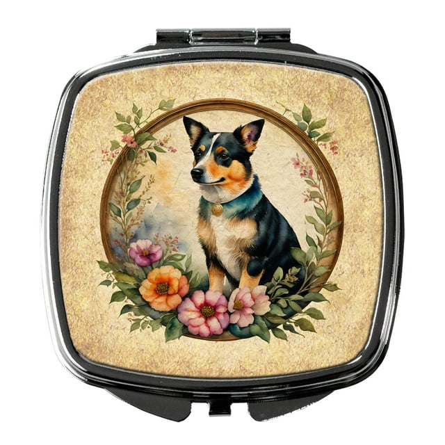 Lancashire Heeler and Flowers Compact Mirror 2.75 in x 3 in