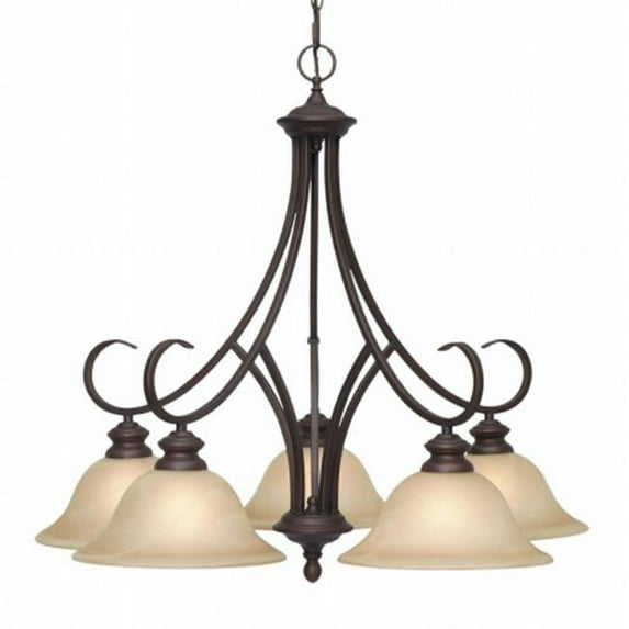 Lancaster 5 Light Chandelier in Rubbed Bronze with Marbled Glass