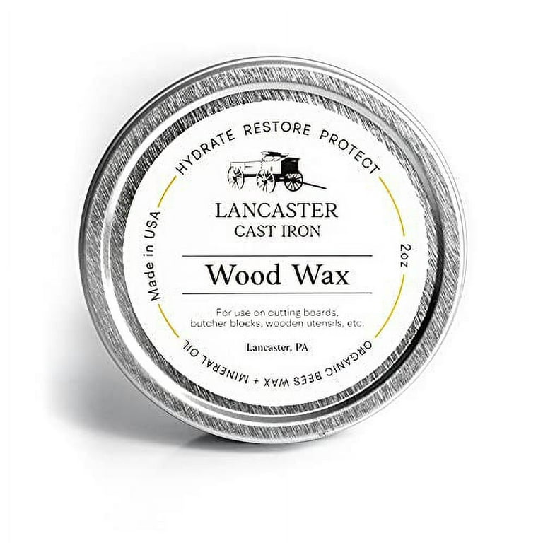 Lancaster Cast Iron Wood Wax for Spoons, Cutting Boards, and Butcher Blocks  - 2 oz Beeswax and Mineral Oil Conditioner and Wood Butter - Made in USA 