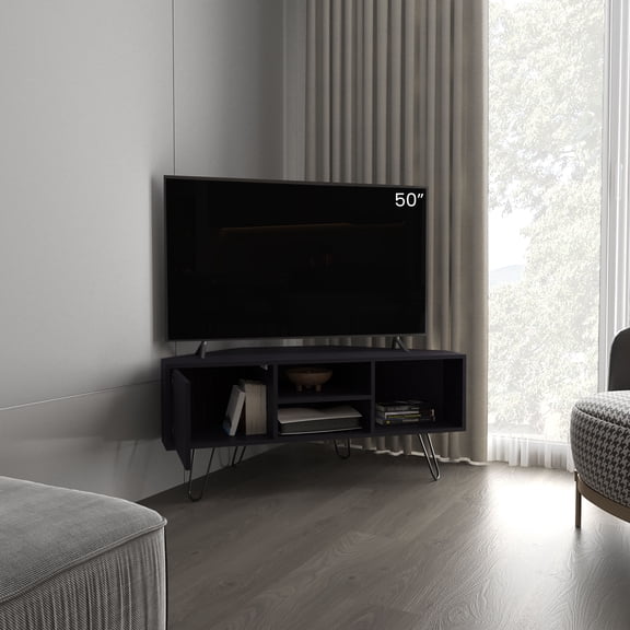 Lancaster Corner Tv Stand, With Two Shelves And Two Cabinets, Black