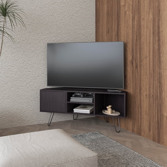 Lancaster Corner Tv Stand and Entertainment Center, with Three Open Shelves and One Door Cabinet, for Living Rooms or Bedrooms