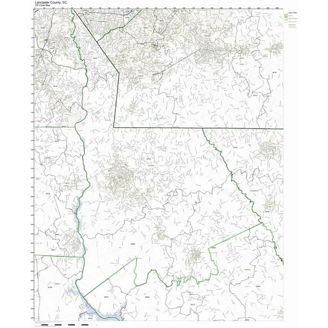 Lancaster County, South SC Zip Code Map Not Laminated