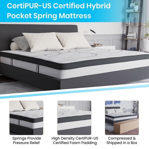 Lancaster Home 10" Hybrid Pocket Spring Mattress, Mattress in a Box - Premium Mattress King