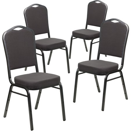 Lancaster Home 4 Pack Crown Back Stacking Banquet Chair Grey Fabric/ Silver Vein Frame