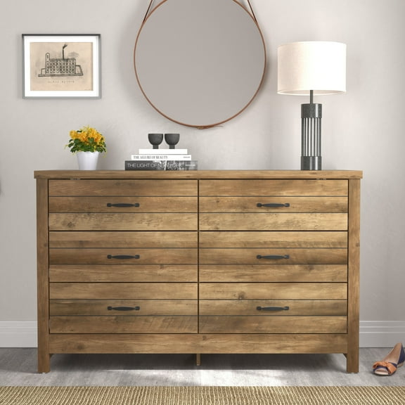 Lancaster Wood 6 Drawer Dresser, Knotty Oak, by Hillsdale Living Essentials