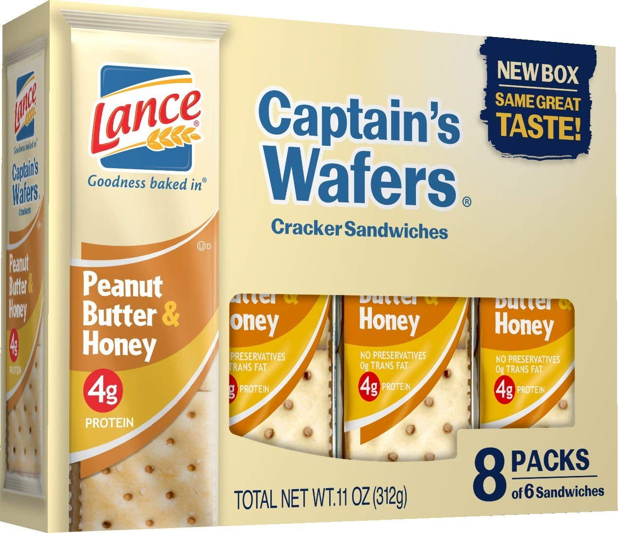 Lance Captain,S Wafers Peanut Butter & Honey Crackers 11 Oz 8 Count