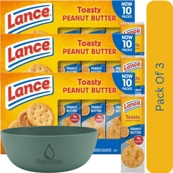 Lance Peanut Butter Toasty Crackers, 10 Individual Snack Packs, 6 per Pack with olive green bowl by ValueNest