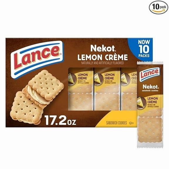 Lance Sandwich Cookies, Nekot Lemon Creme, 10 Individually Wrapped Packs, 6 Sandwiches Each ( Pack of 2 )
