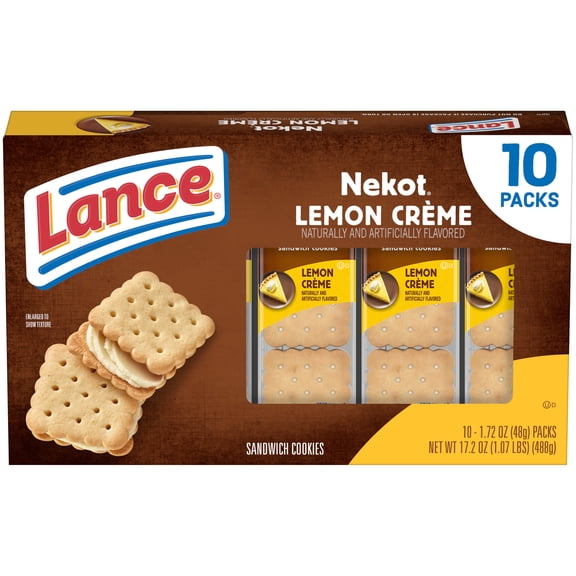 Lance Sandwich Cookies, Nekot Lemon Creme, 10 Individually Wrapped Packs, 6 Sandwiches Each