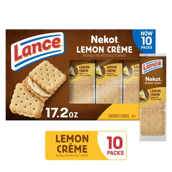 Lance Sandwich Cookies, Nekot Lemon Creme, 10 Individually Wrapped Packs, 6 Sandwiches Each