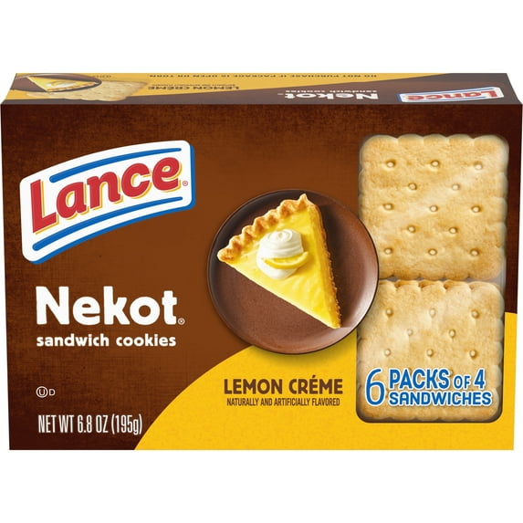 Lance Sandwich Cookies, Nekot Lemon Creme, 6 Individually Wrapped Packs, 4 Sandwiches Each