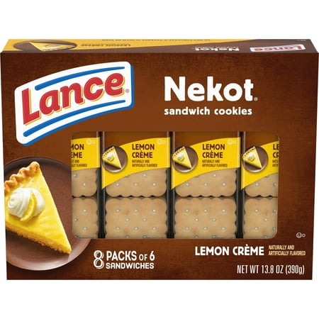 Lance Sandwich Cookies, Nekot Lemon Creme, 8 Individually Wrapped Packs, 6 Sandwiches Each