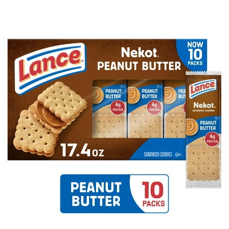 Lance Sandwich Cookies, Nekot Peanut Butter, 10 Individually Wrapped Packs, 6 Sandwiches Each