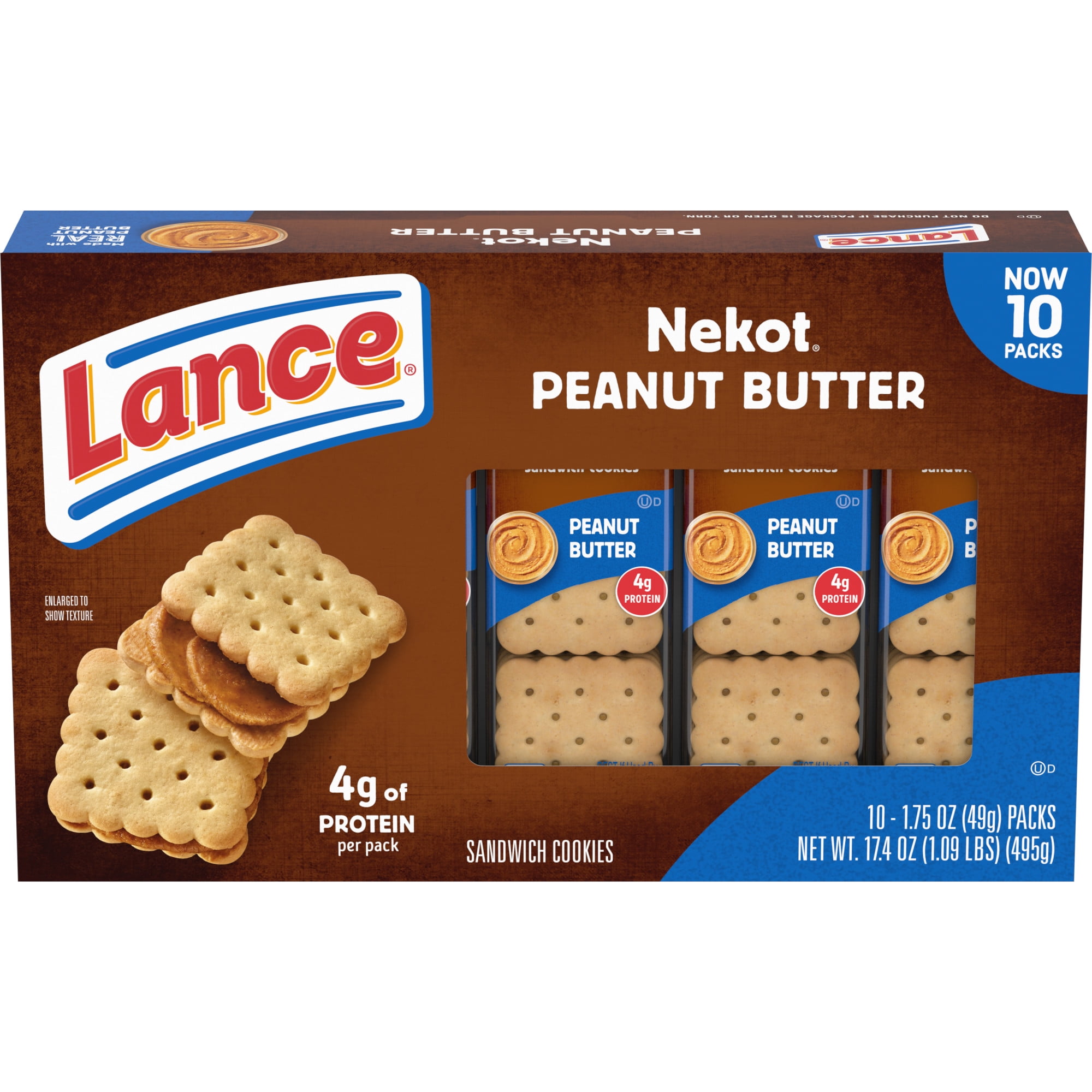 Lance Sandwich Cookies, Nekot Peanut Butter, 10 Individually Wrapped