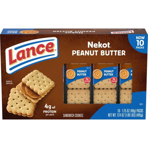 Lance Sandwich Cookies, Nekot Peanut Butter, 10 Individually Wrapped Packs, 6 Sandwiches (Pack of 6)