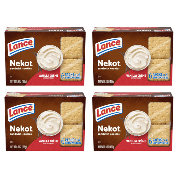 Lance Sandwich Cookies, Nekot Vanilla Creme, 10 Individually Wrapped Packs, 6 Sandwiches (Pack of 4)
