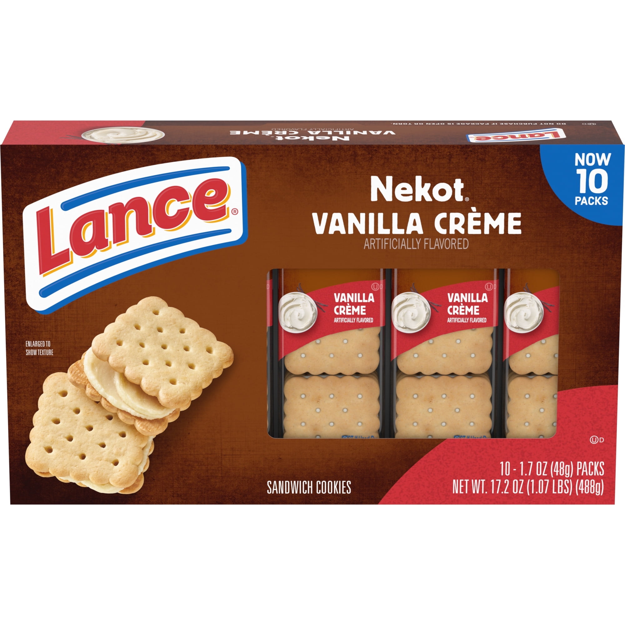 Lance Sandwich Cookies, Nekot Vanilla Creme, 10 Individually