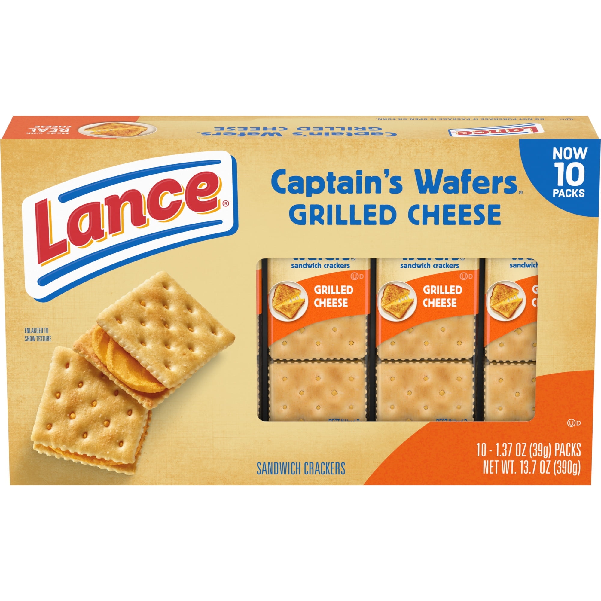 Lance Sandwich Crackers, Captain's Wafer Grilled Cheese, 10 Individual Packs, 6 Sandwiche (Pack of 6)