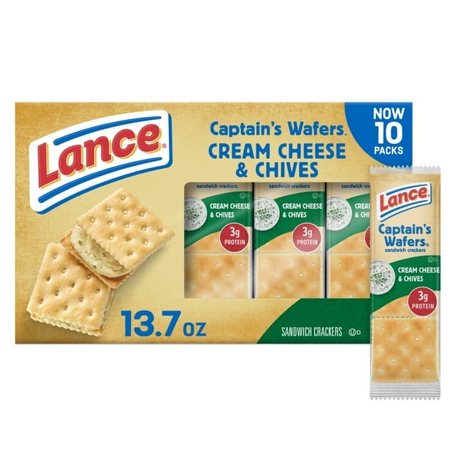 Lance Sandwich Crackers, Captain's Wafers Cream Cheese and Chives, 10 Packs, 6 Sandwiches Each,2pack.