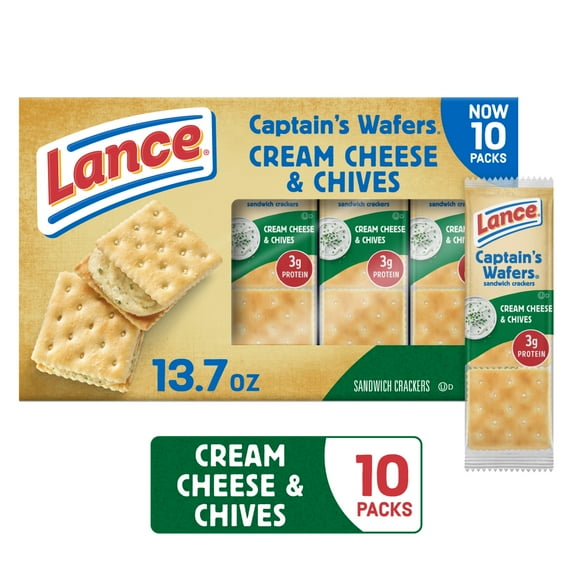 Lance Sandwich Crackers, Captain's Wafers Cream Cheese and Chives, 10 Packs, 6 Sandwiches Each
