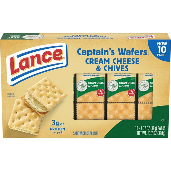 Lance Sandwich Crackers, Captain's Wafers Cream Cheese and Chives, 10 Packs, 6 Sandwiches (Pack of 4)