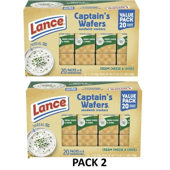 Lance Sandwich Crackers, Captain's Wafers Cream Cheese and Chives, 40 Packs