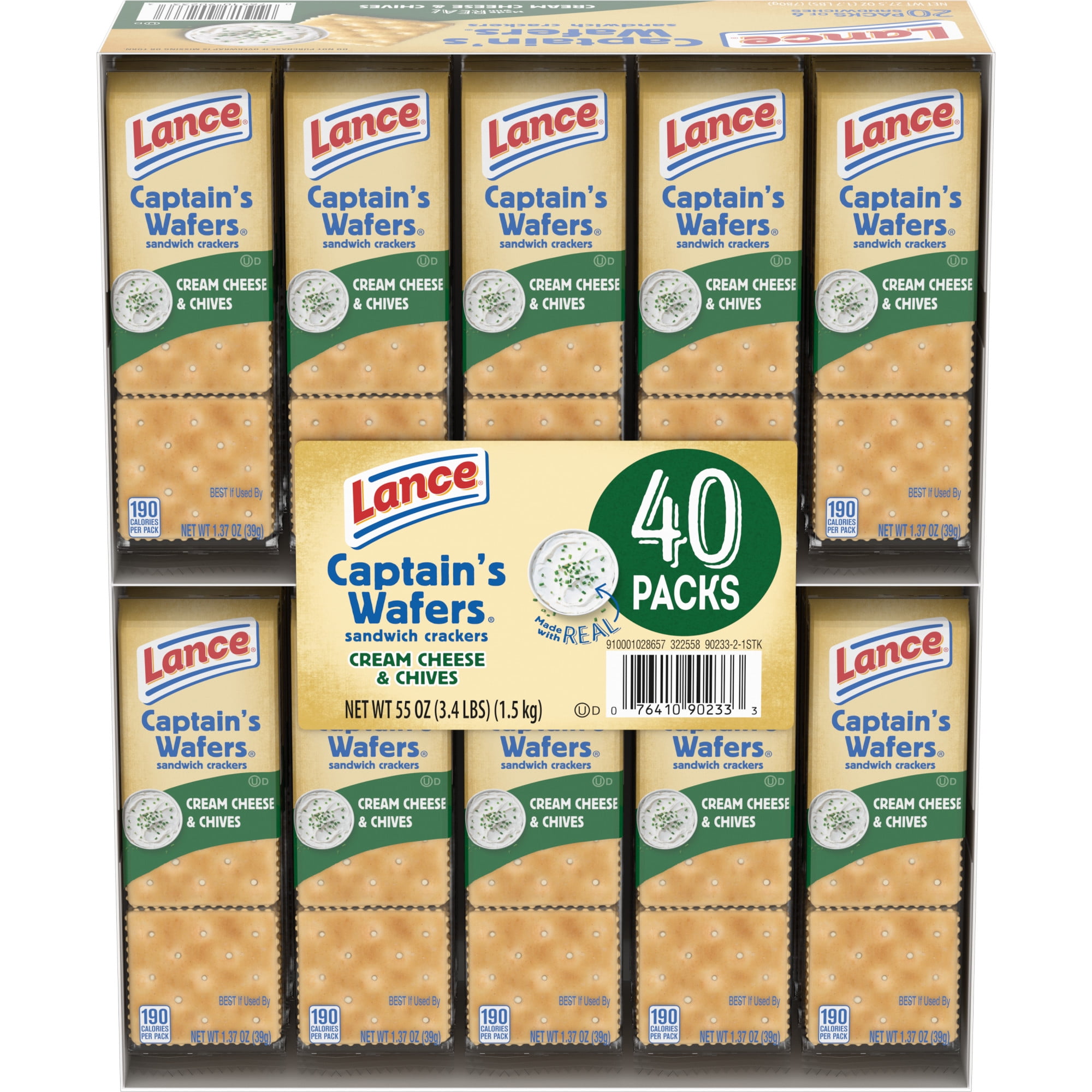 Lance Sandwich Crackers, Captain's Wafers Cream Cheese and Chives, 40 Packs