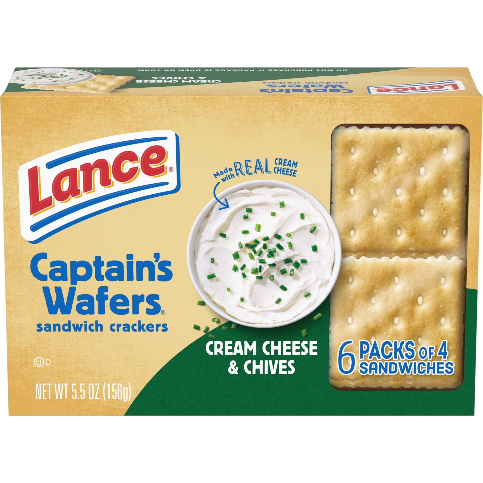Lance Sandwich Crackers, Captain's Wafers Cream Cheese and Chives, 6 Packs, 4 Sandwiches Each