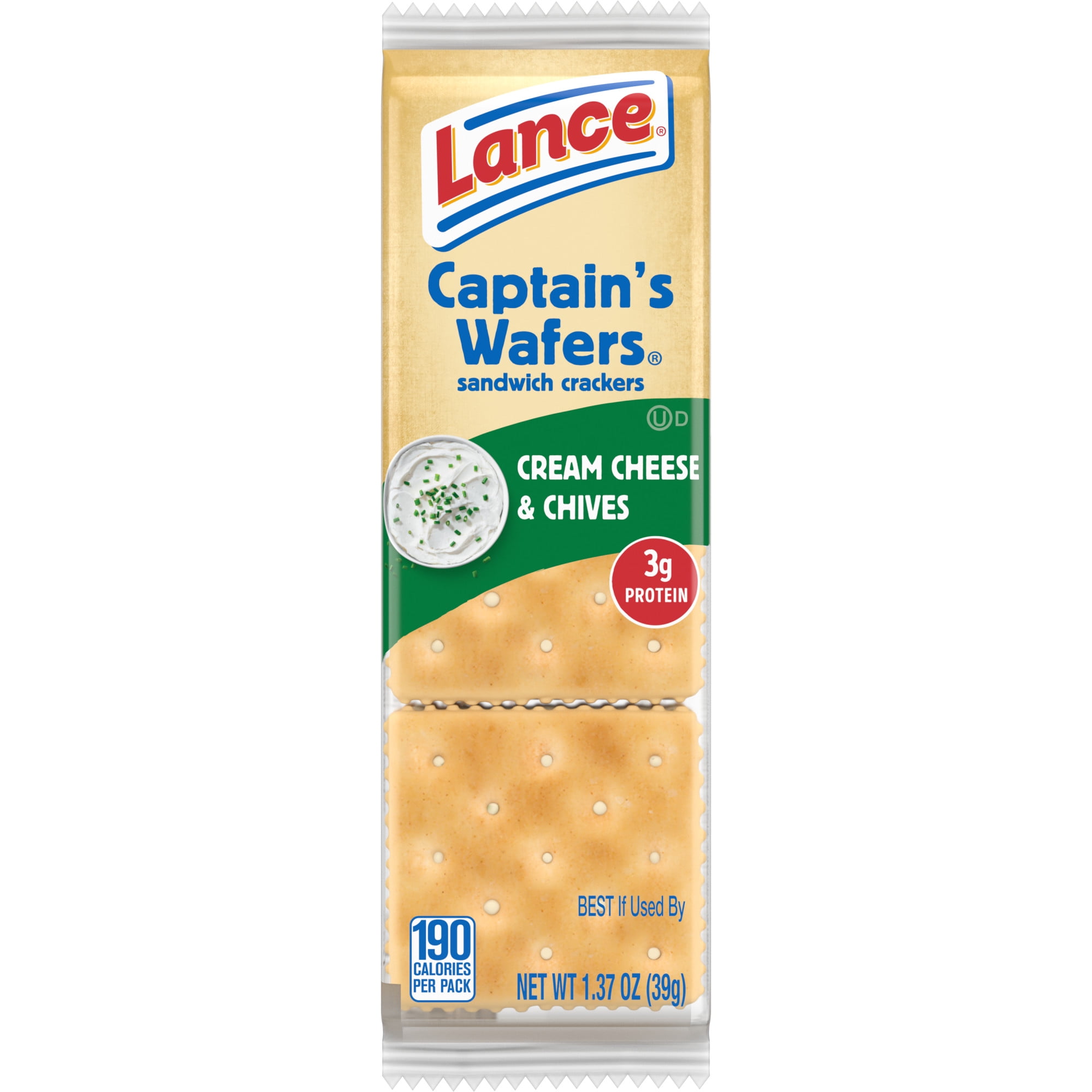 Lance Sandwich Crackers, Captain's Wafers Cream Cheese and Chives, Individual Snack Pack, 6 Sandwiches