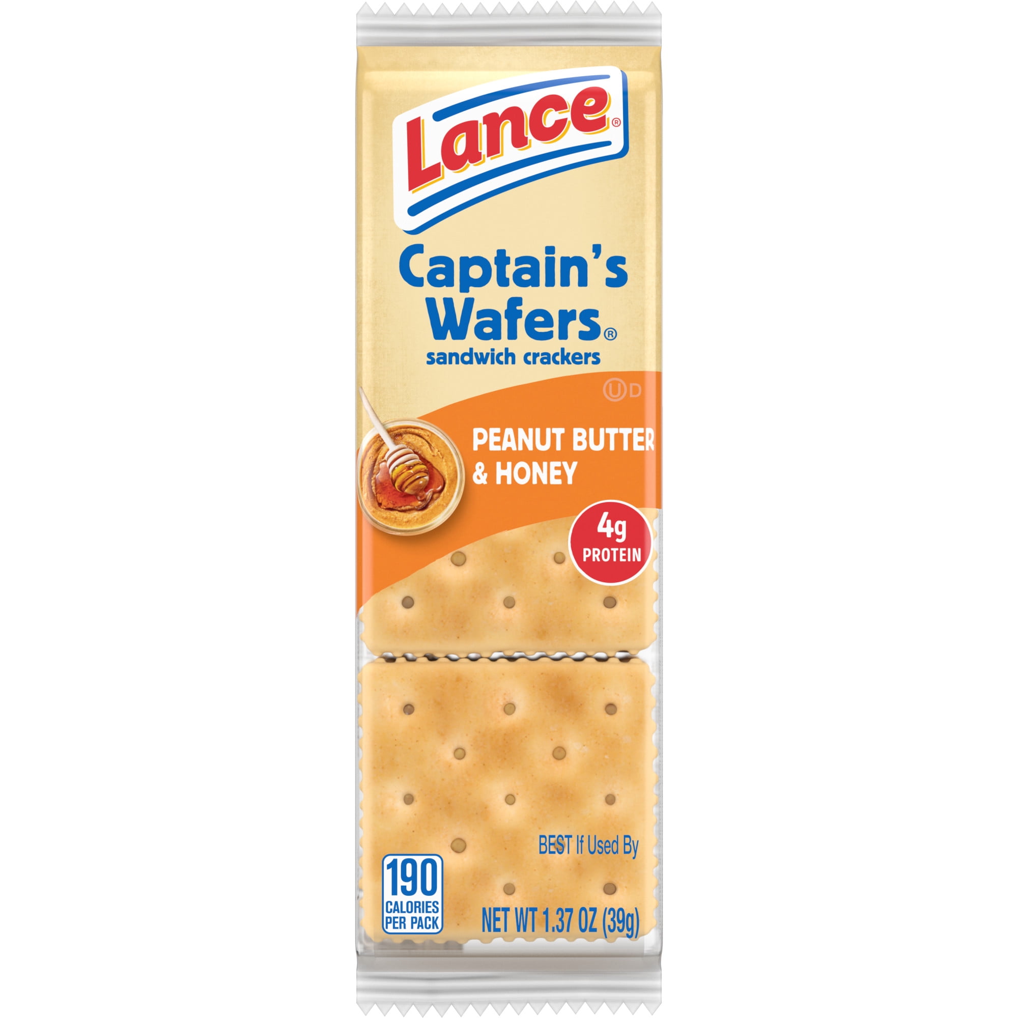 Lance Sandwich Crackers, Captain's Wafers Peanut Butter & Honey, Individual Snack Pack, 6 Sandwiches
