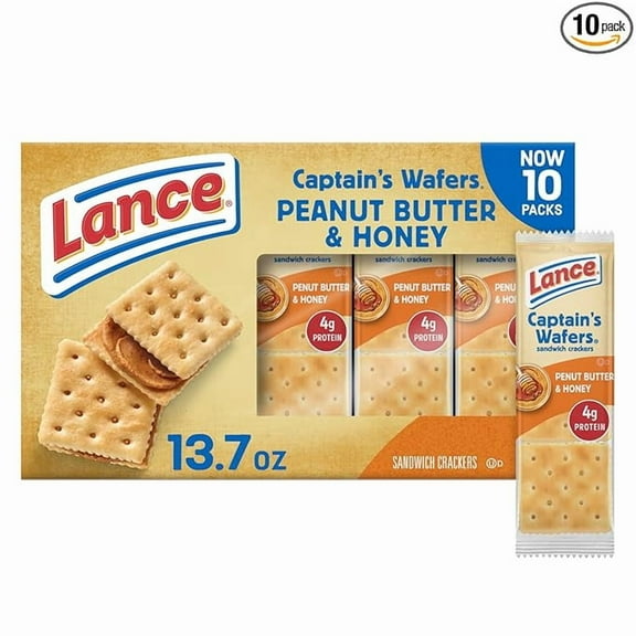 Lance Sandwich Crackers, Captain's Wafers Peanut Butter and Honey, 10 Packs, 6 Sandwiches Each