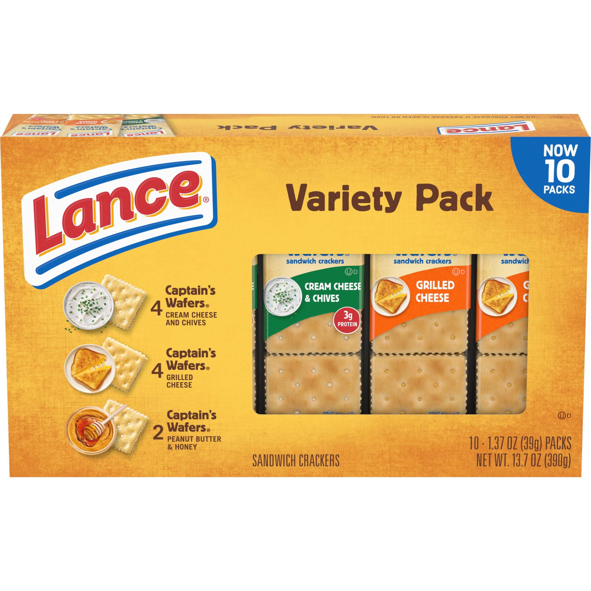 Lance Sandwich Crackers, Captain's Wafers, Variety Pack, 10 Individual