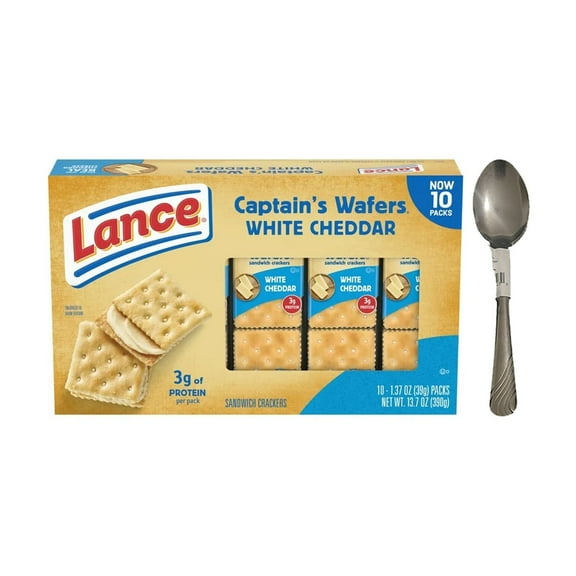 Lance Sandwich Crackers, Captain's Wafers White Cheddar, 10 Individual Packs, 6 Sandwiches Each With Supplyplex Spoon